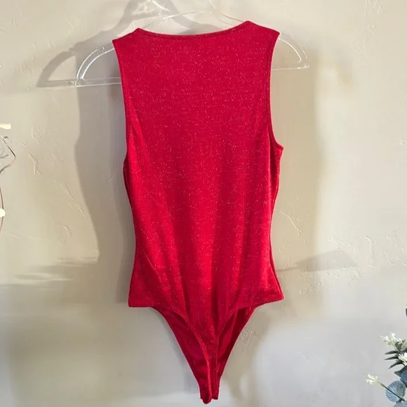 No Boundaries Red Sparkly Bodysuit Scoop Neck Stretchy - Picture 2 of 2